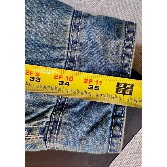 VTG GH BASS Mens Blue Jean Denim Button Down Long Sleeve Fleece Lined Jacket Lrg - Picture 12 of 13